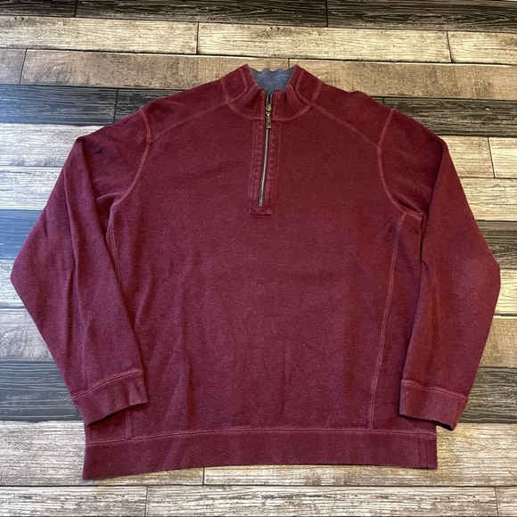 Tommy Bahama Men’s Reversible Maroon Navy 1/4 Zip Pullover Sweater Size Large - Picture 2 of 12